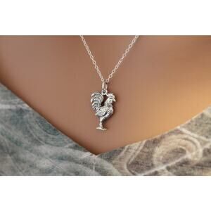 Sterling Silver Rooster Charm Necklace, Rooster Necklace, Chicken Necklace